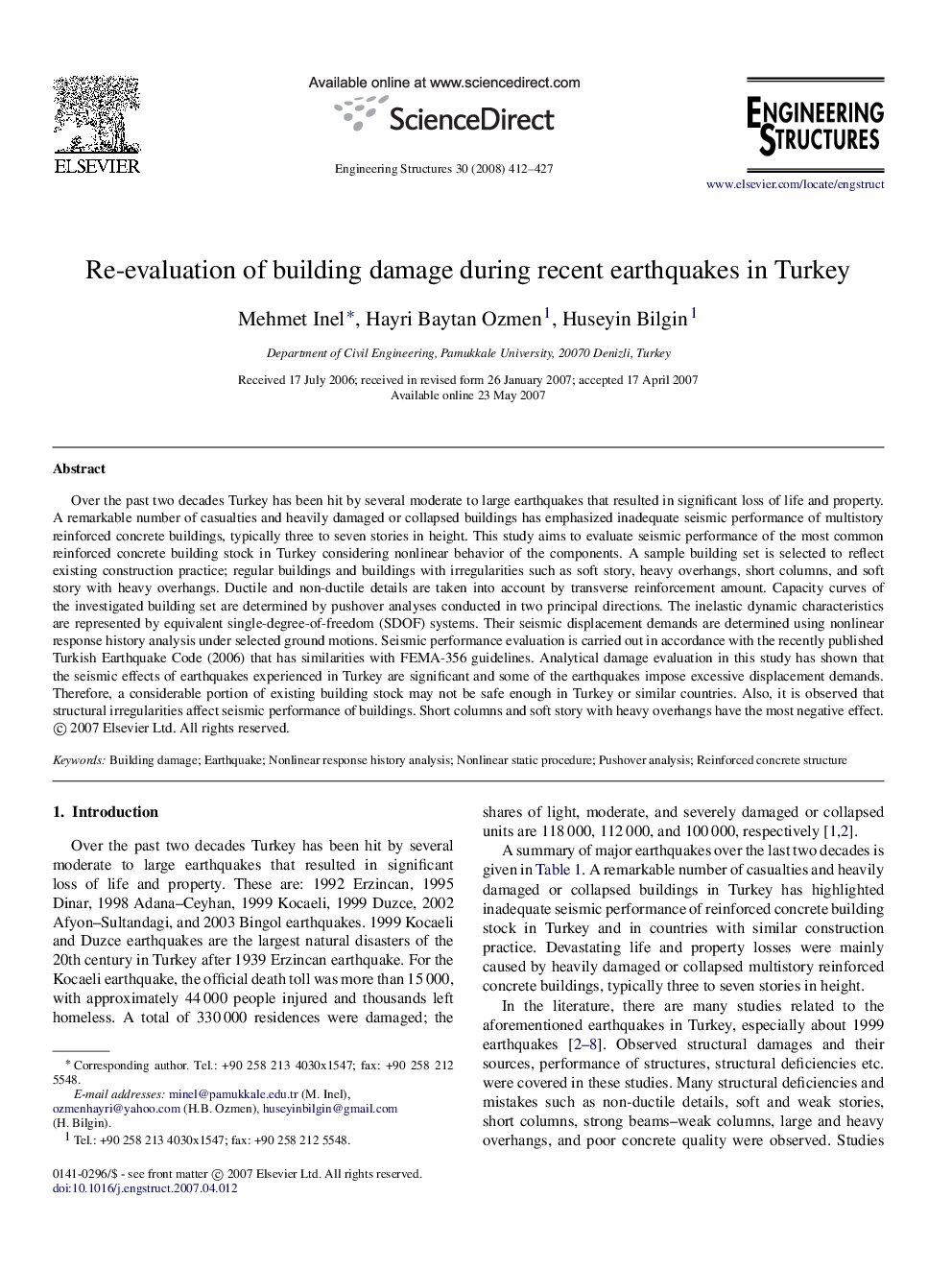 Re-evaluation of building damage during recent earthquakes in Turkey