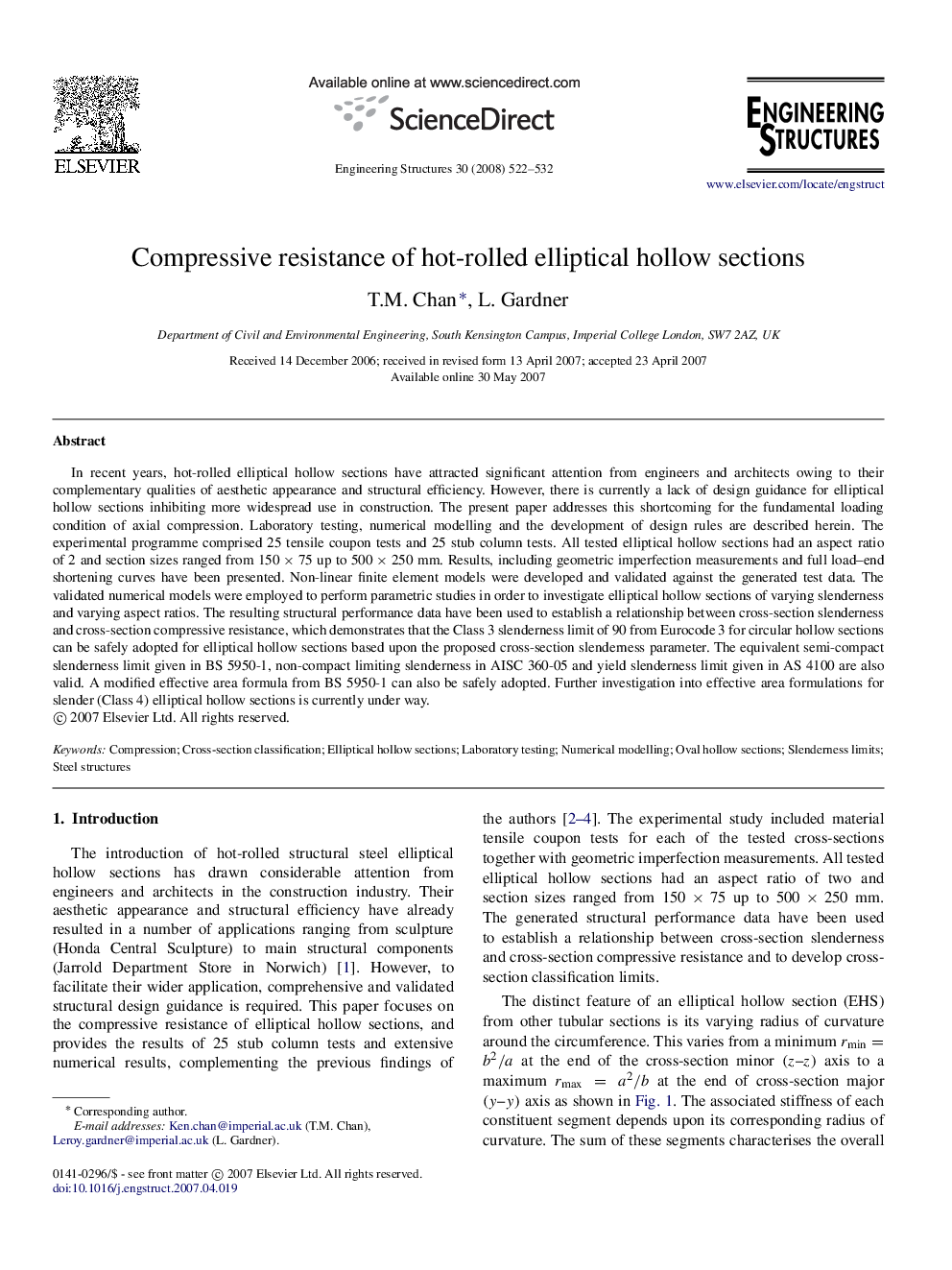 Compressive resistance of hot-rolled elliptical hollow sections