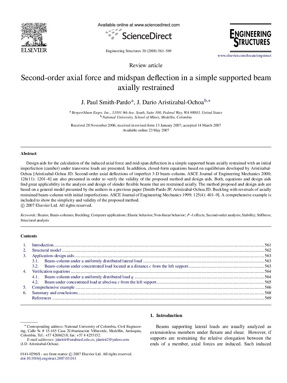 Second-order axial force and midspan deflection in a simple supported beam axially restrained