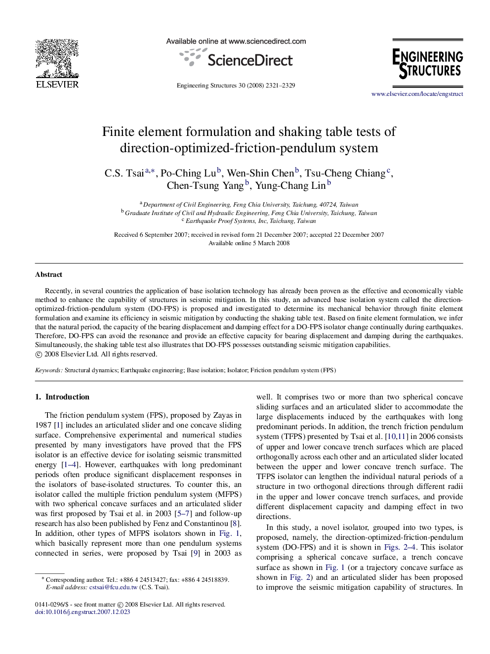 Finite element formulation and shaking table tests of direction-optimized-friction-pendulum system