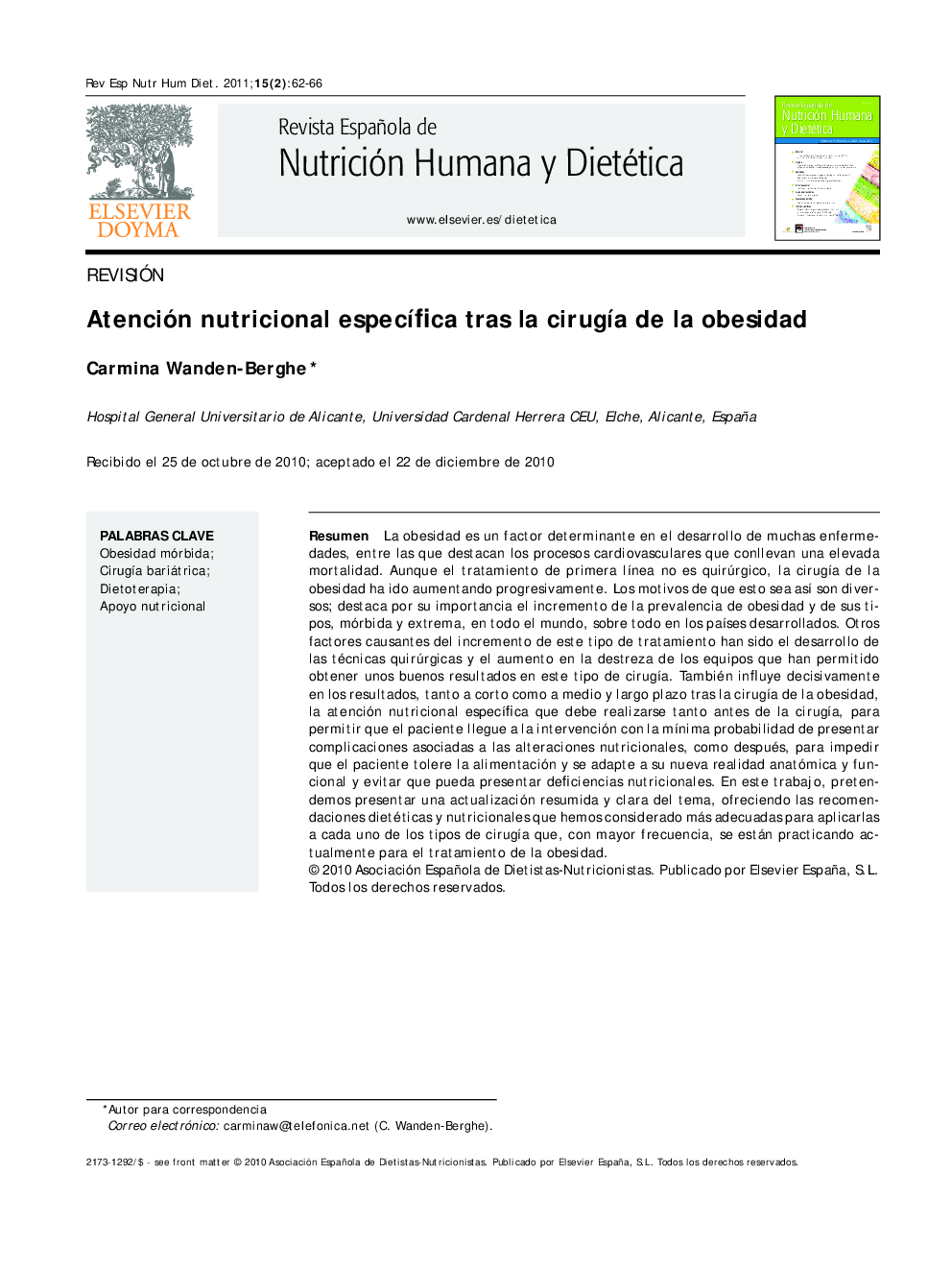 Atención nutricional especÃ­fica tras la cirugÃ­a de la obesidad