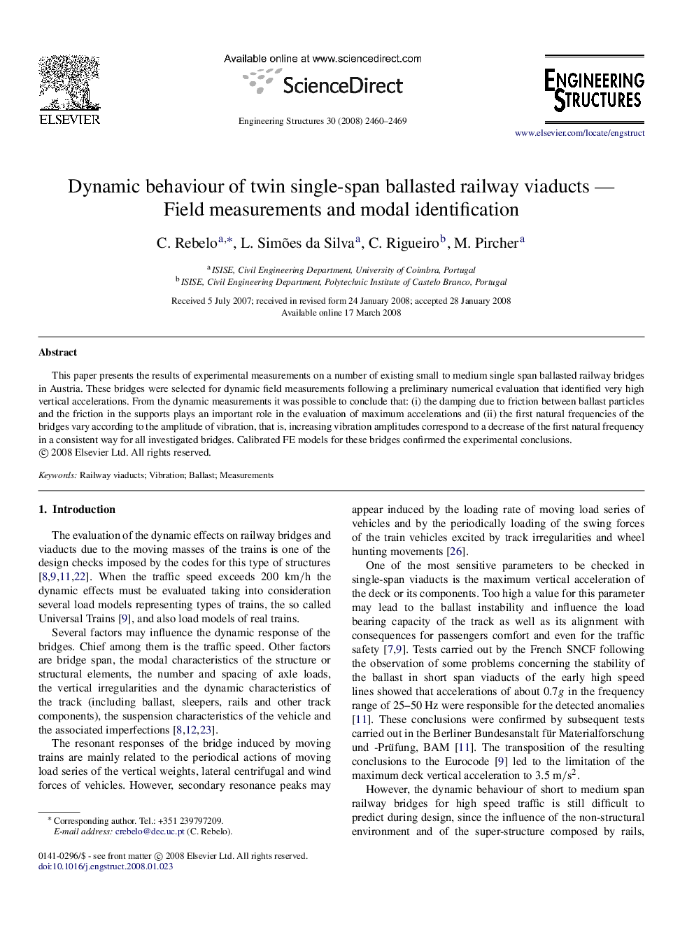 Dynamic behaviour of twin single-span ballasted railway viaducts — Field measurements and modal identification