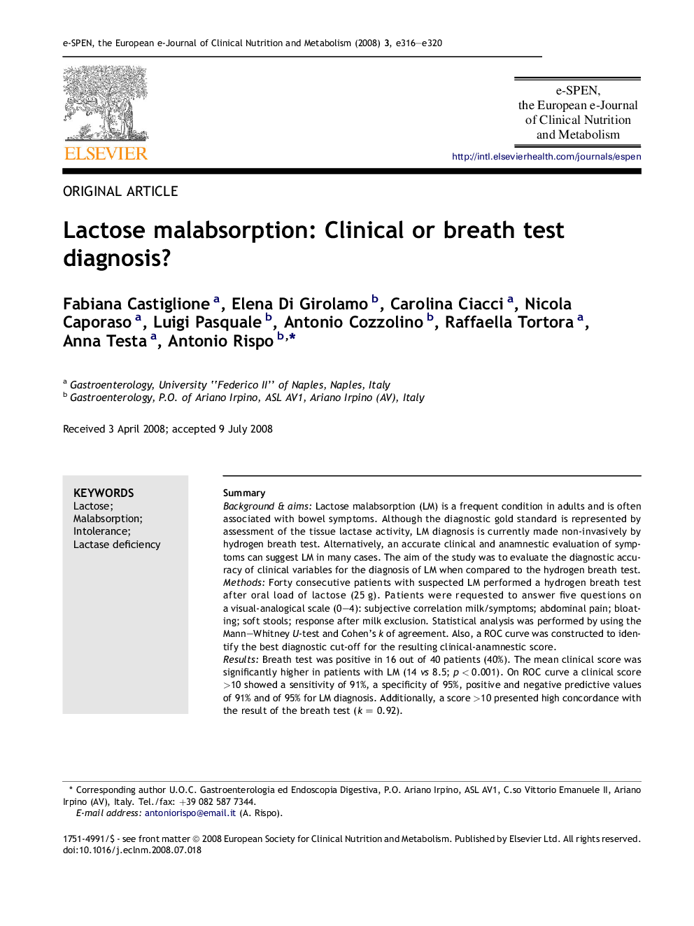 Lactose malabsorption: Clinical or breath test diagnosis?