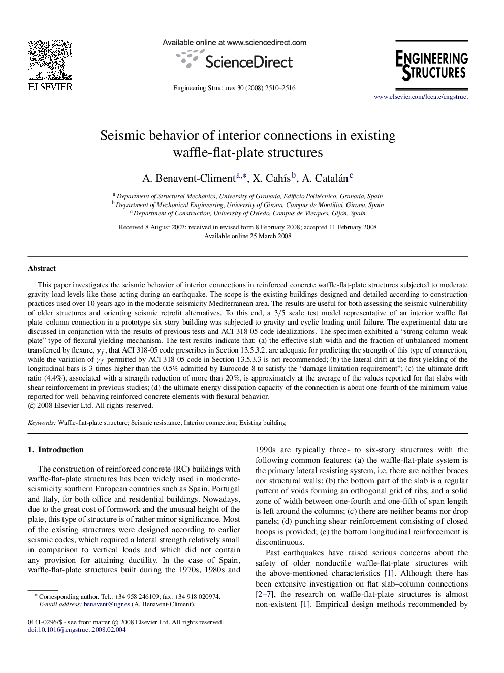 Seismic behavior of interior connections in existing waffle-flat-plate structures