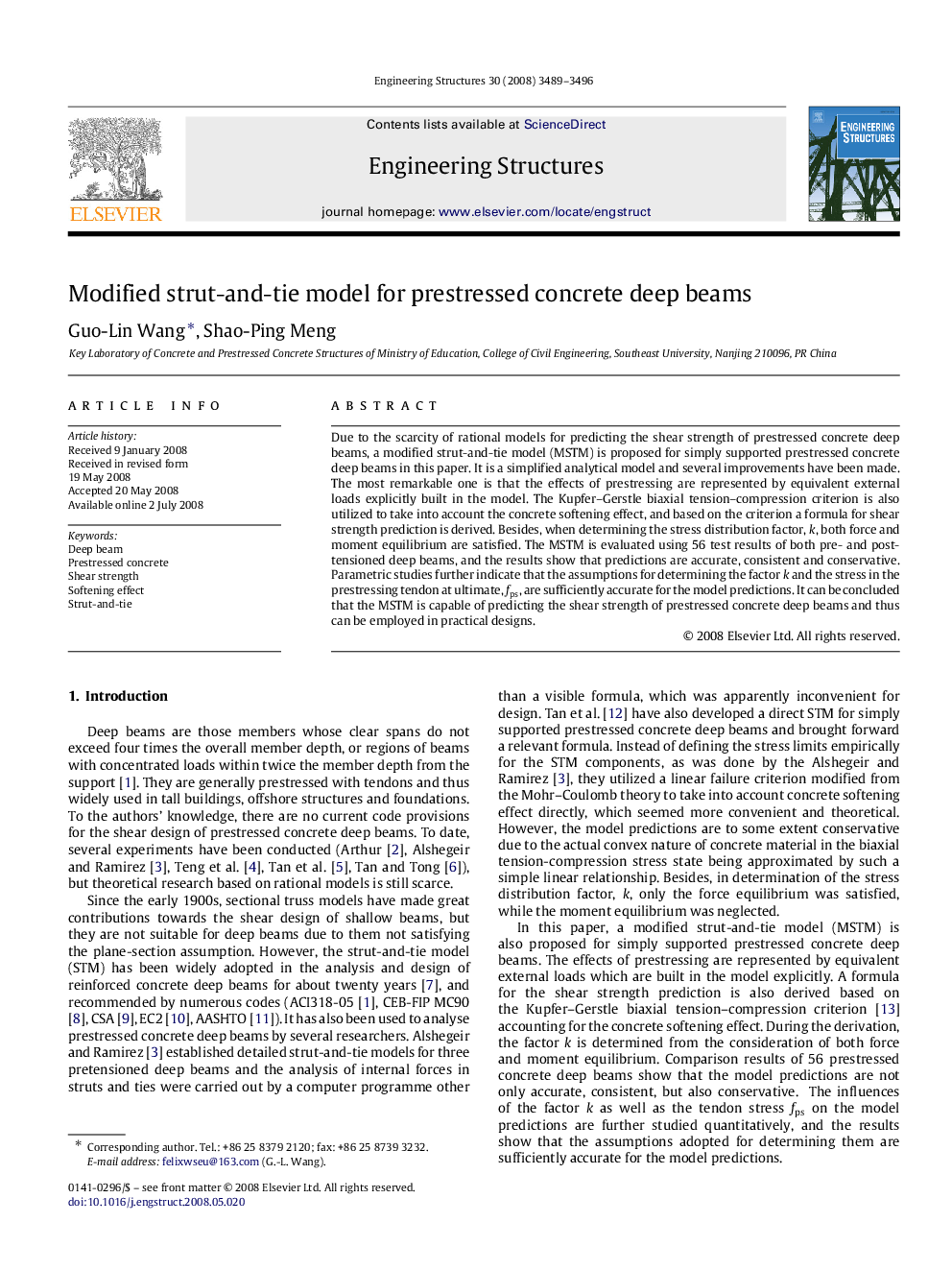 Modified strut-and-tie model for prestressed concrete deep beams