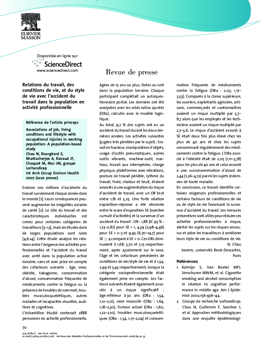 عکس صفحه اول مقاله: Revue de presse Revue de presse