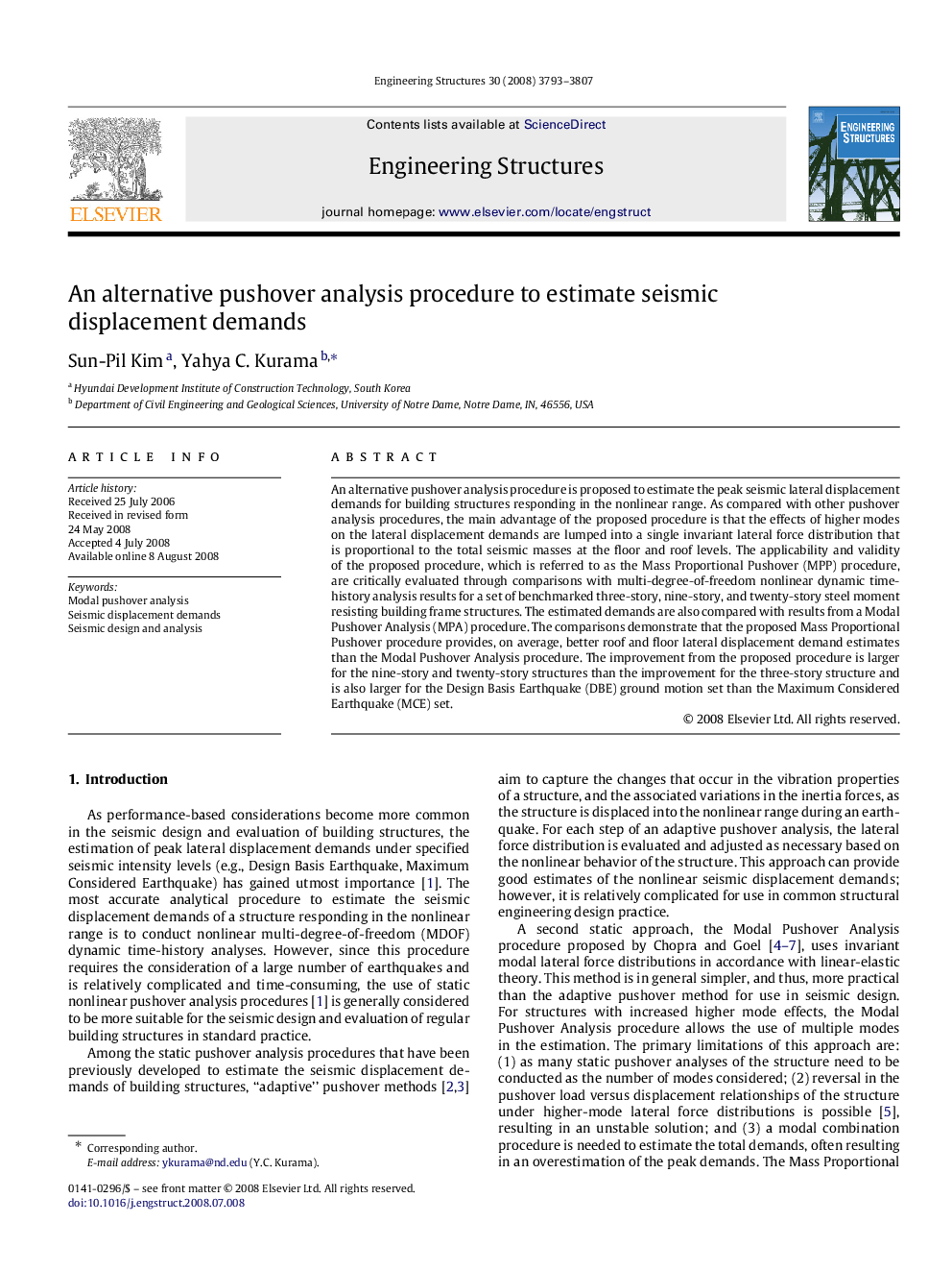 An alternative pushover analysis procedure to estimate seismic displacement demands