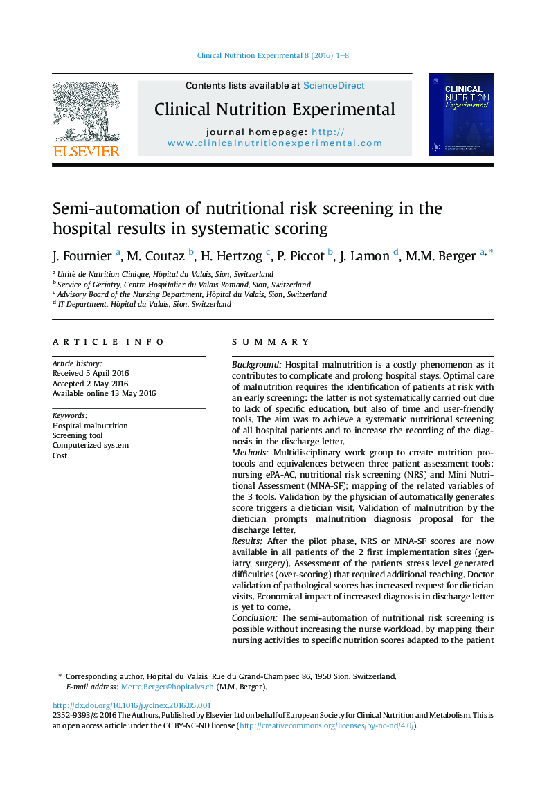 Semi-automation of nutritional risk screening in the hospital results in systematic scoring