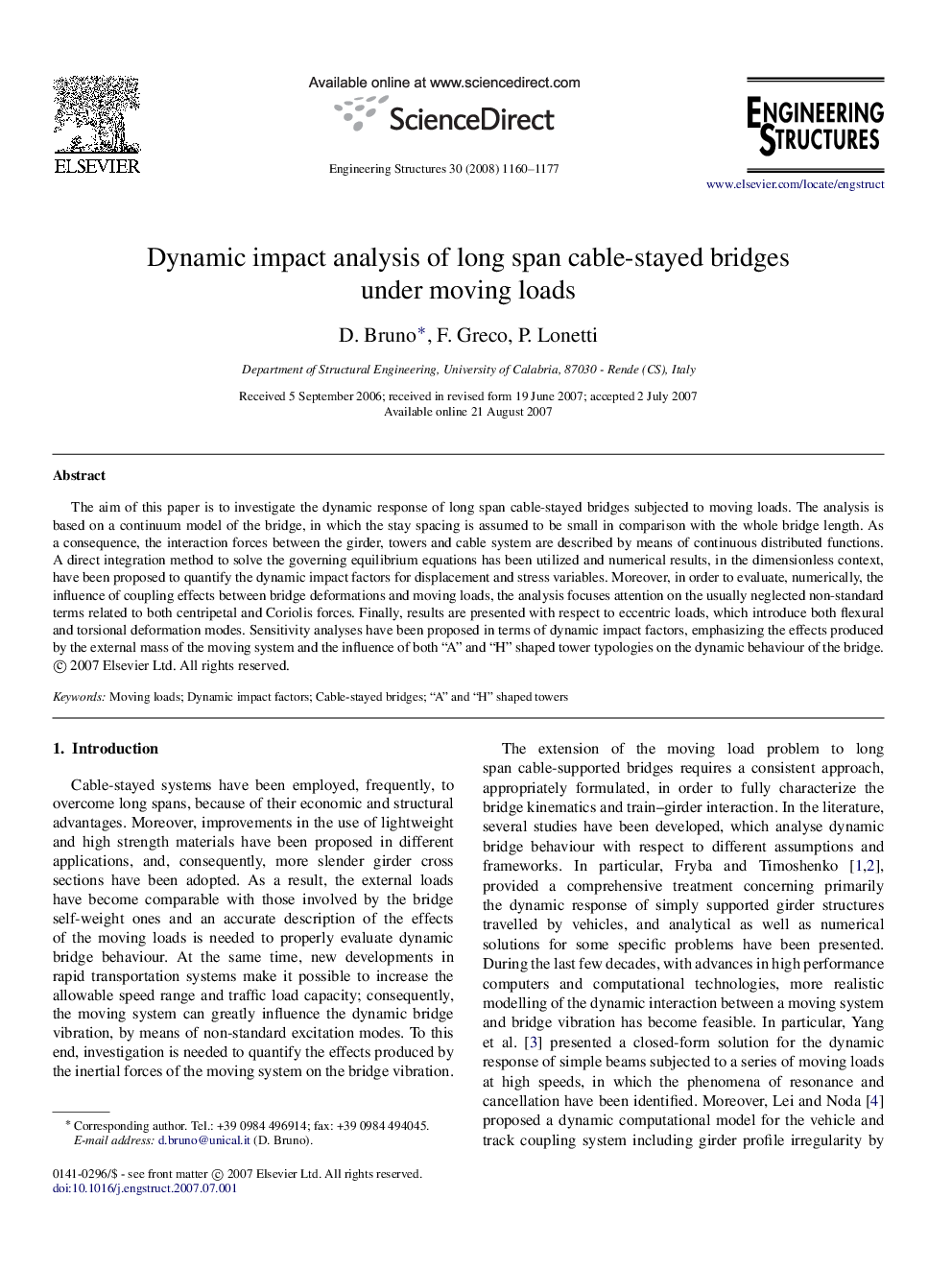 Dynamic impact analysis of long span cable-stayed bridges under moving loads