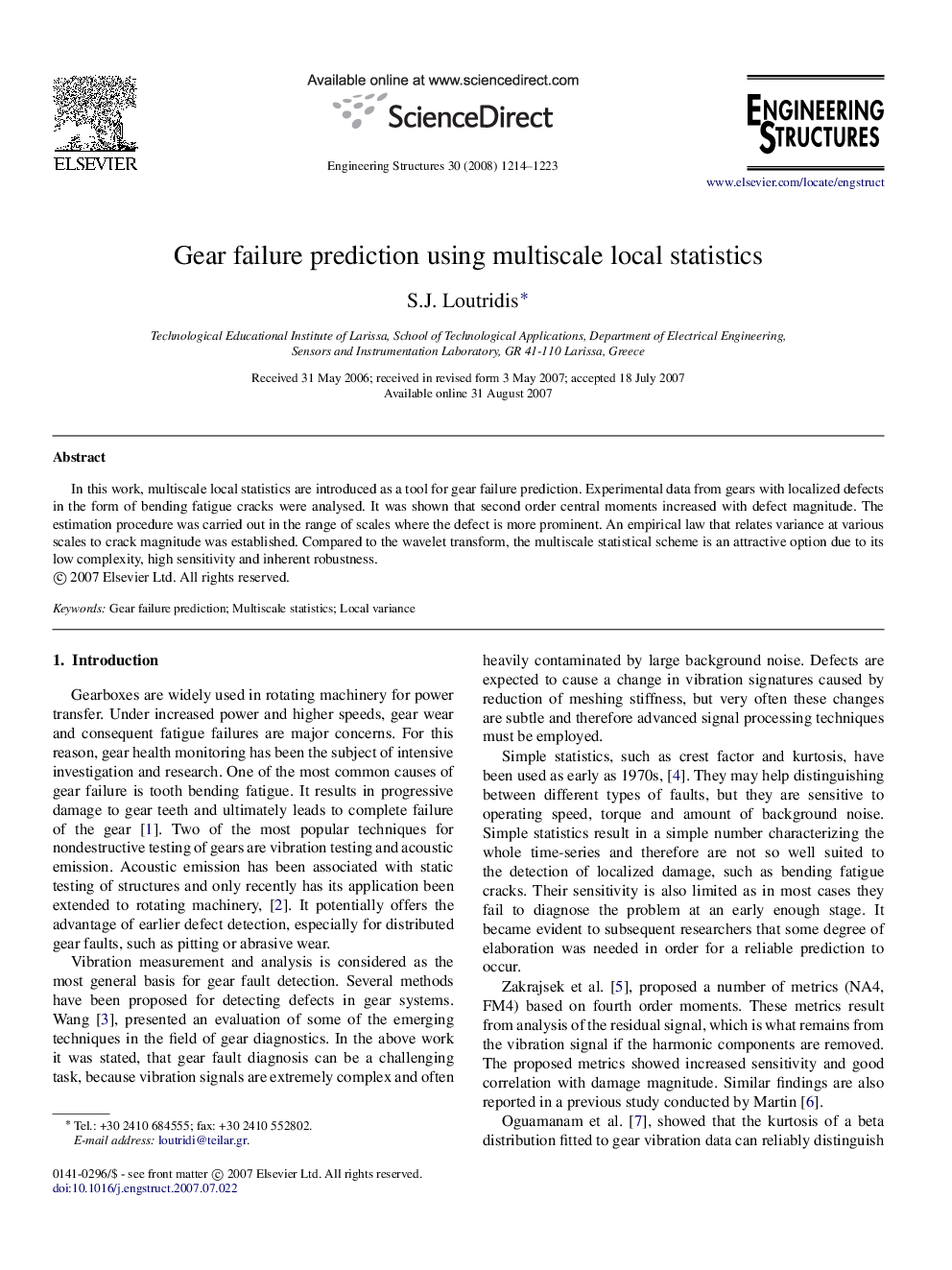 Gear failure prediction using multiscale local statistics