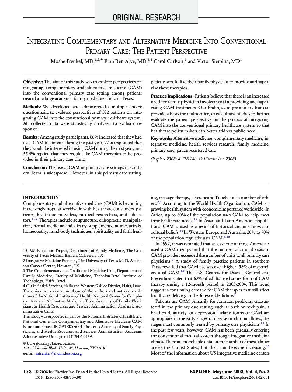 Integrating Complementary and Alternative Medicine Into Conventional Primary Care: The Patient Perspective 