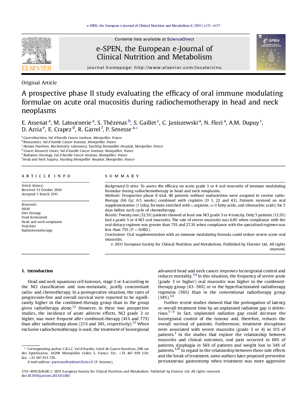 A prospective phase II study evaluating the efficacy of oral immune modulating formulae on acute oral mucositis during radiochemotherapy in head and neck neoplasms