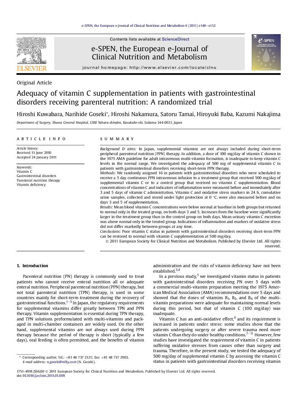 Adequacy of vitamin C supplementation in patients with gastrointestinal disorders receiving parenteral nutrition: A randomized trial