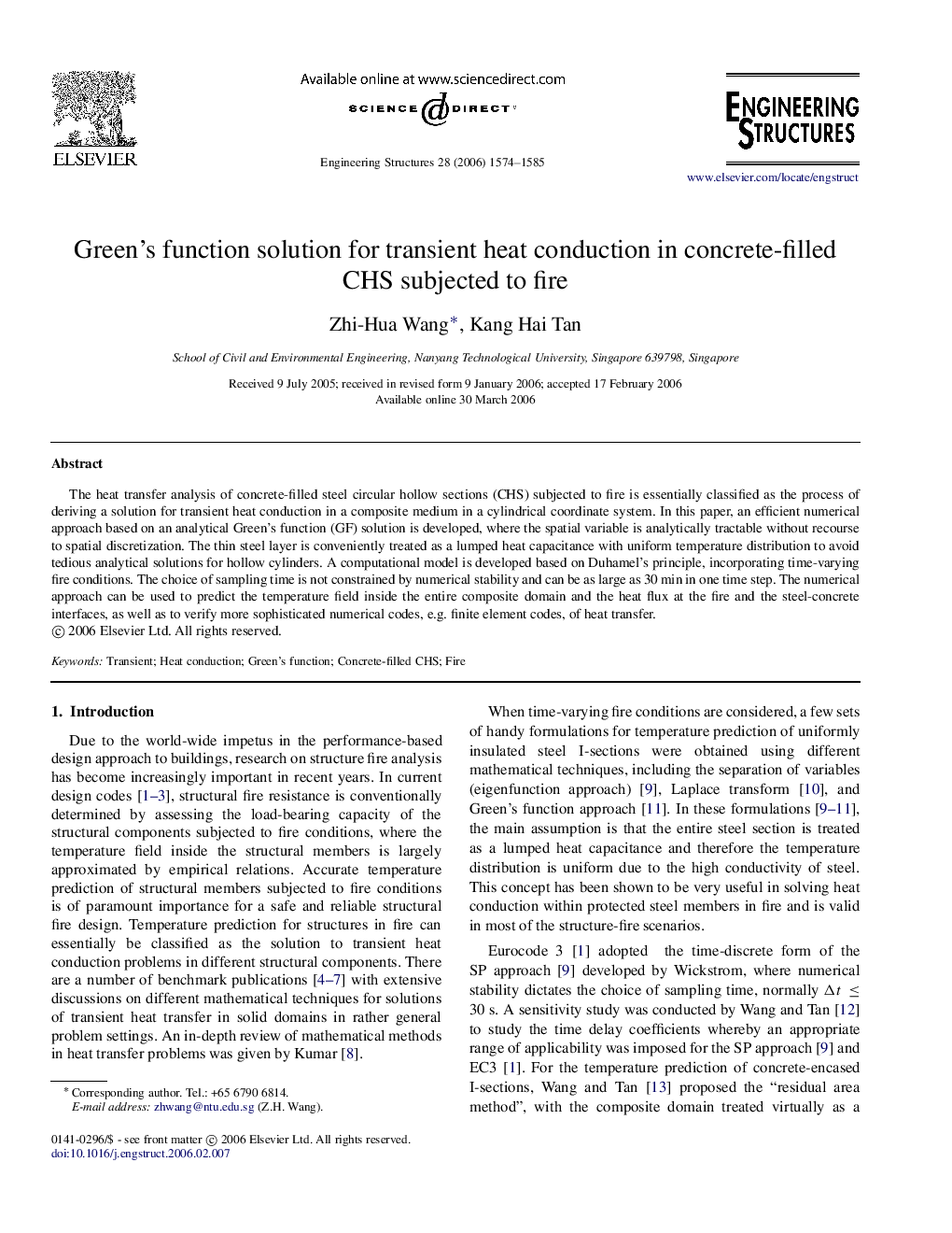 Green’s function solution for transient heat conduction in concrete-filled CHS subjected to fire