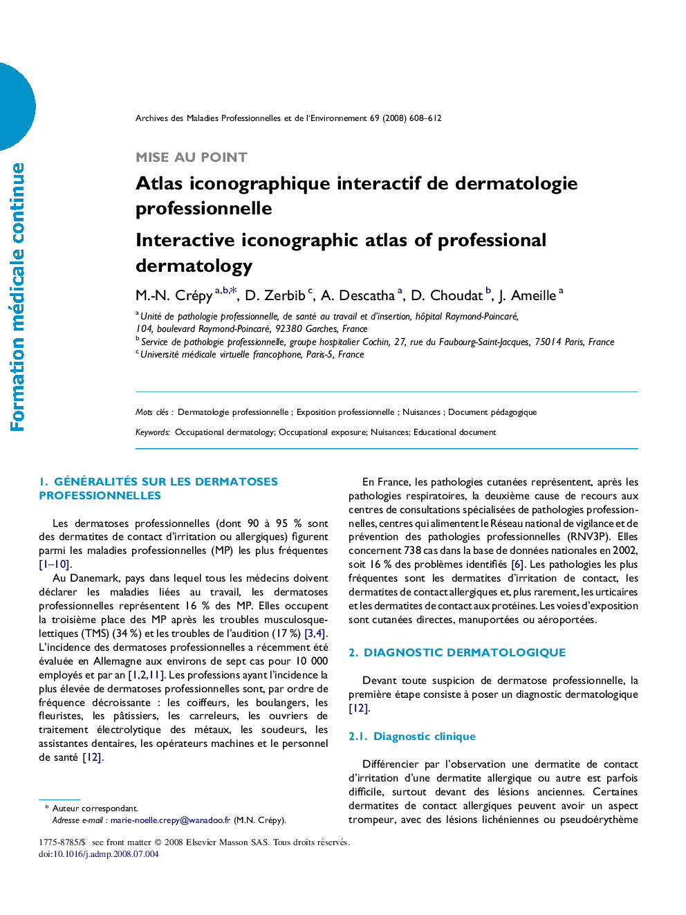 Atlas iconographique interactif de dermatologie professionnelle