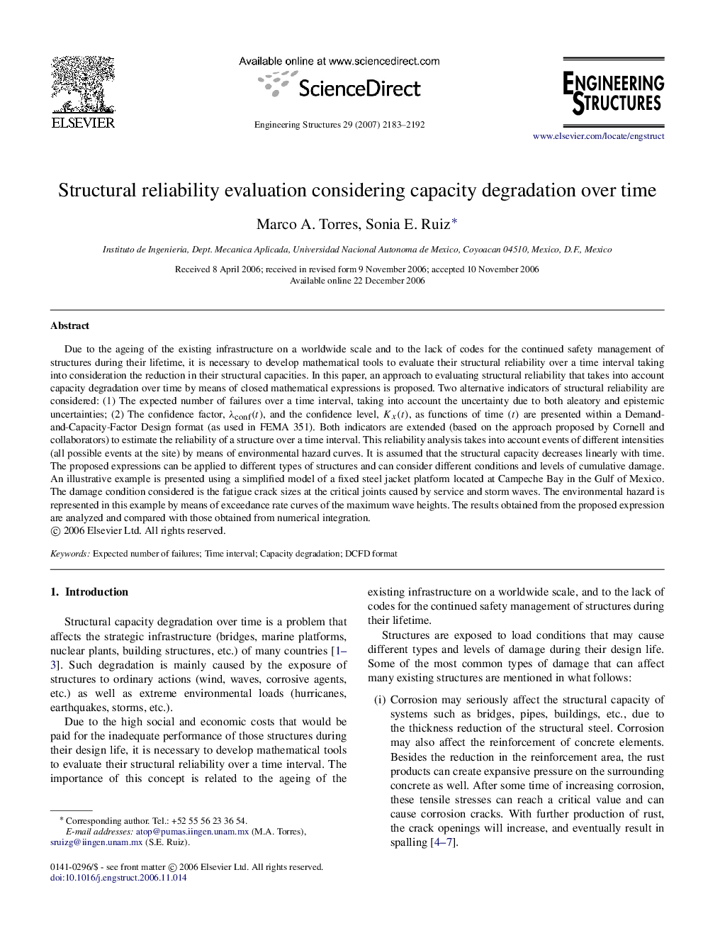 Structural reliability evaluation considering capacity degradation over time