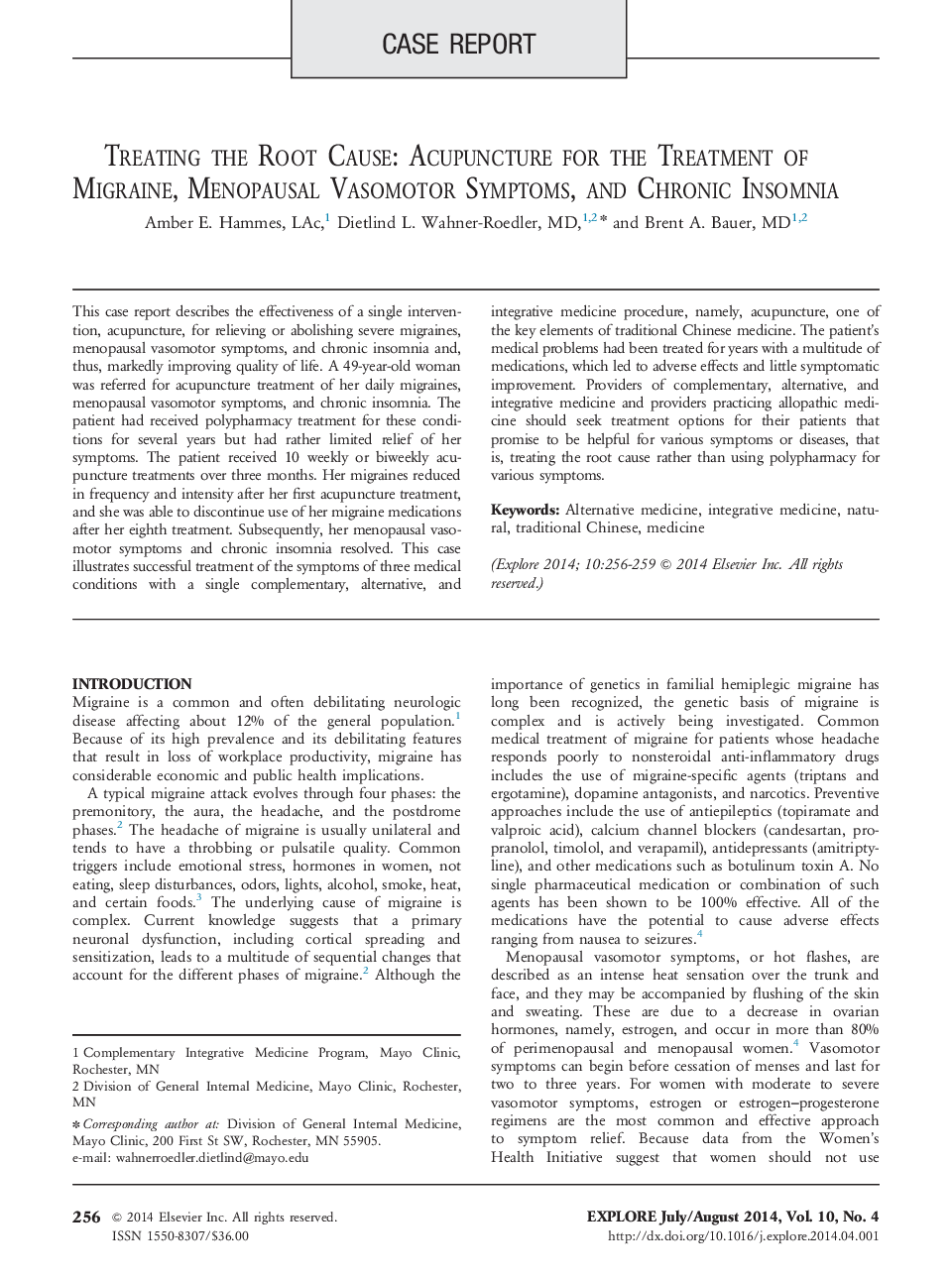 Treating the Root Cause: Acupuncture for the Treatment of Migraine, Menopausal Vasomotor Symptoms, and Chronic Insomnia