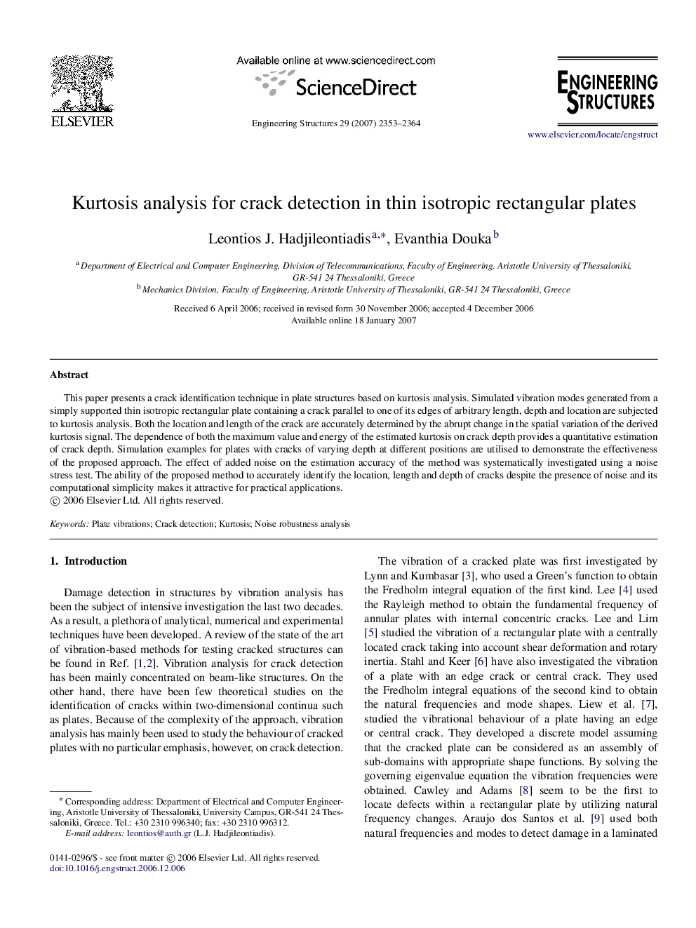 Kurtosis analysis for crack detection in thin isotropic rectangular plates