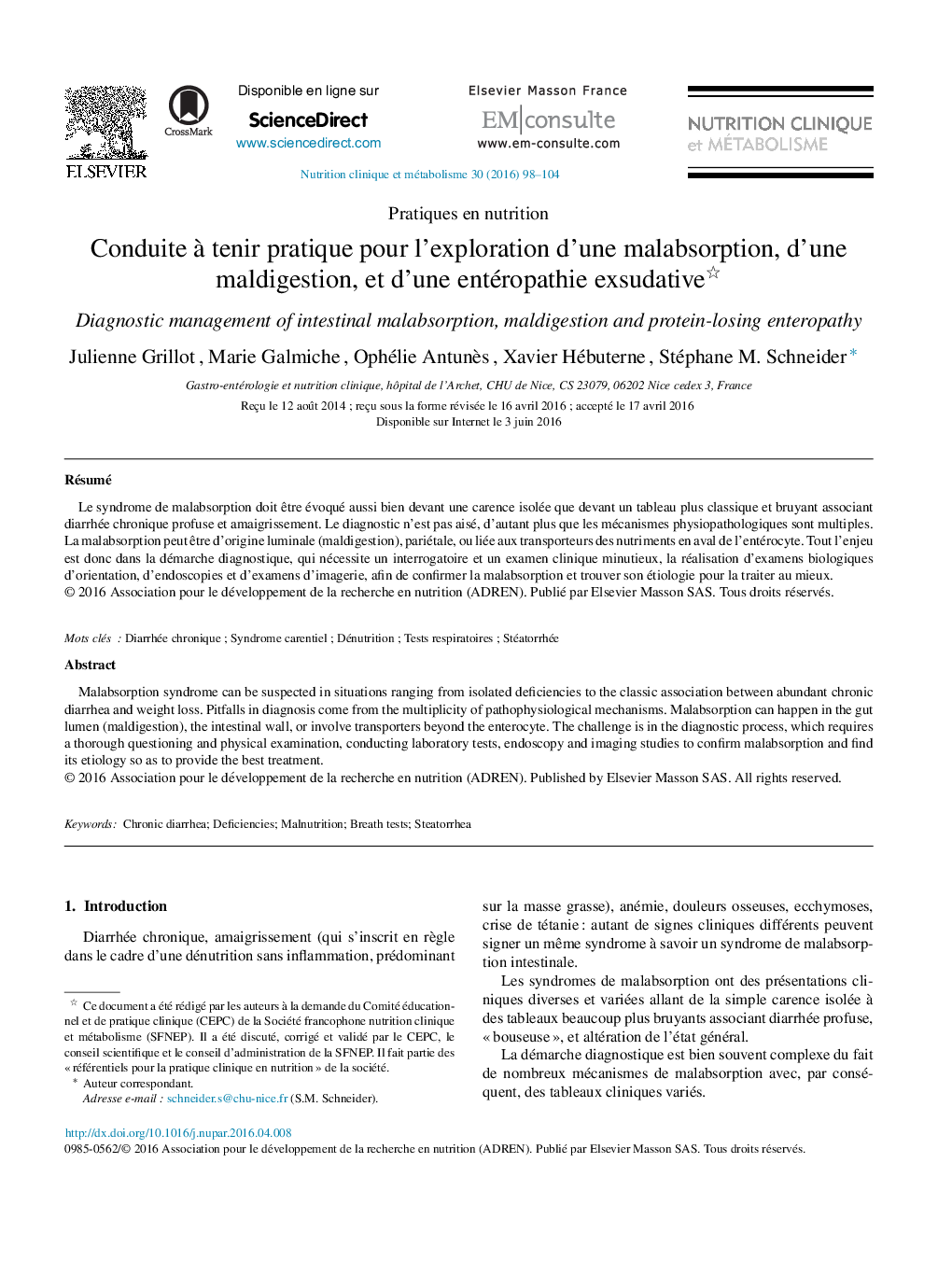 Conduite à tenir pratique pour l’exploration d’une malabsorption, d’une maldigestion, et d’une entéropathie exsudative 