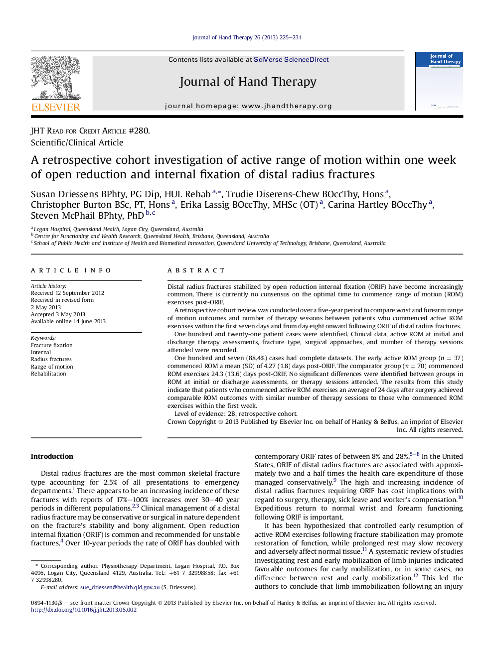 A retrospective cohort investigation of active range of motion within one week of open reduction and internal fixation of distal radius fractures