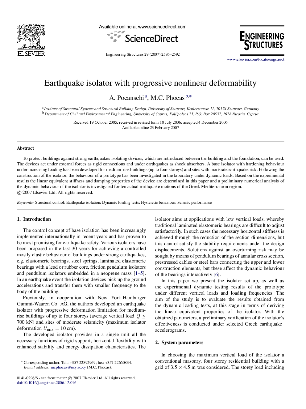 Earthquake isolator with progressive nonlinear deformability