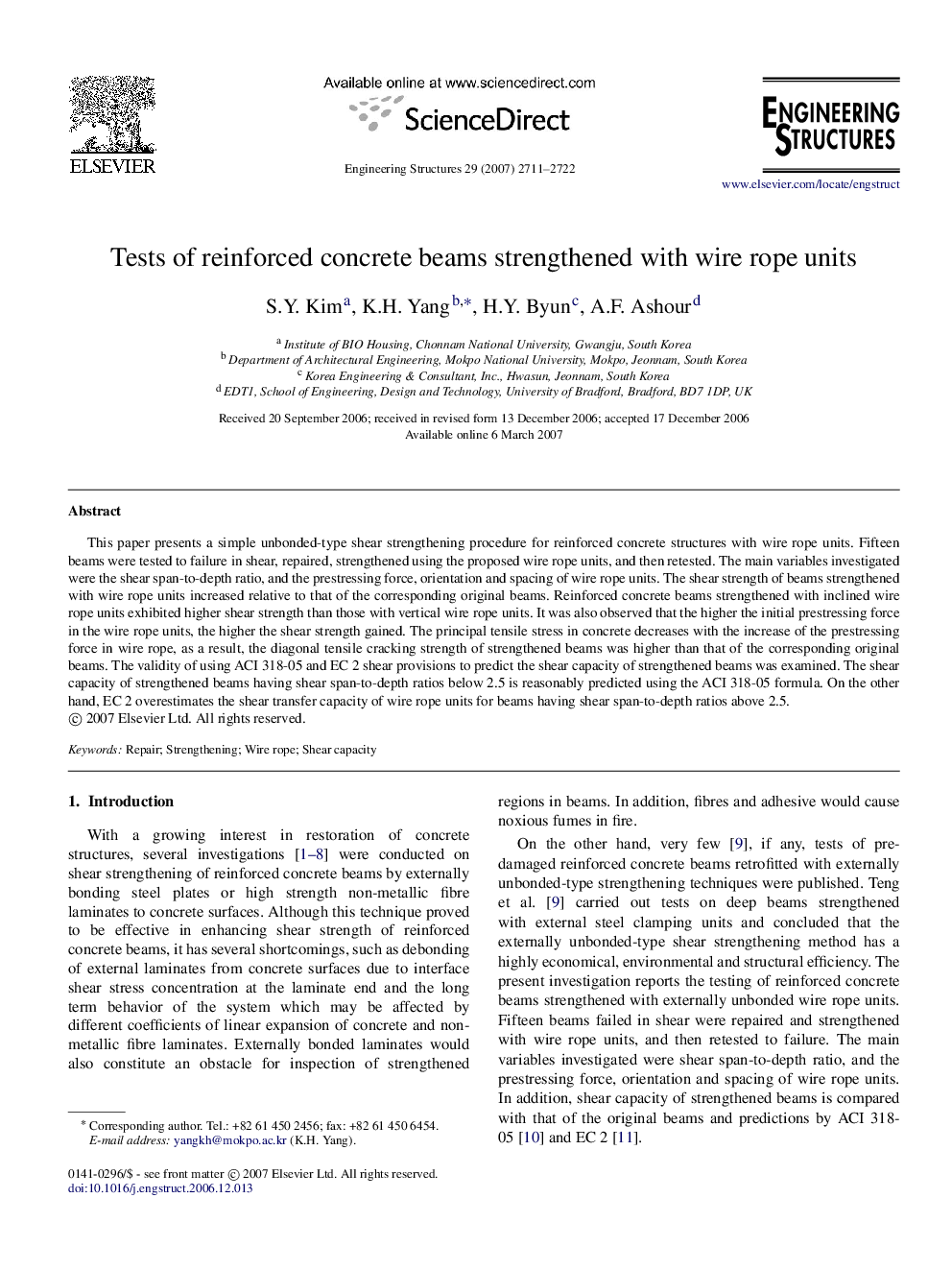 Tests of reinforced concrete beams strengthened with wire rope units