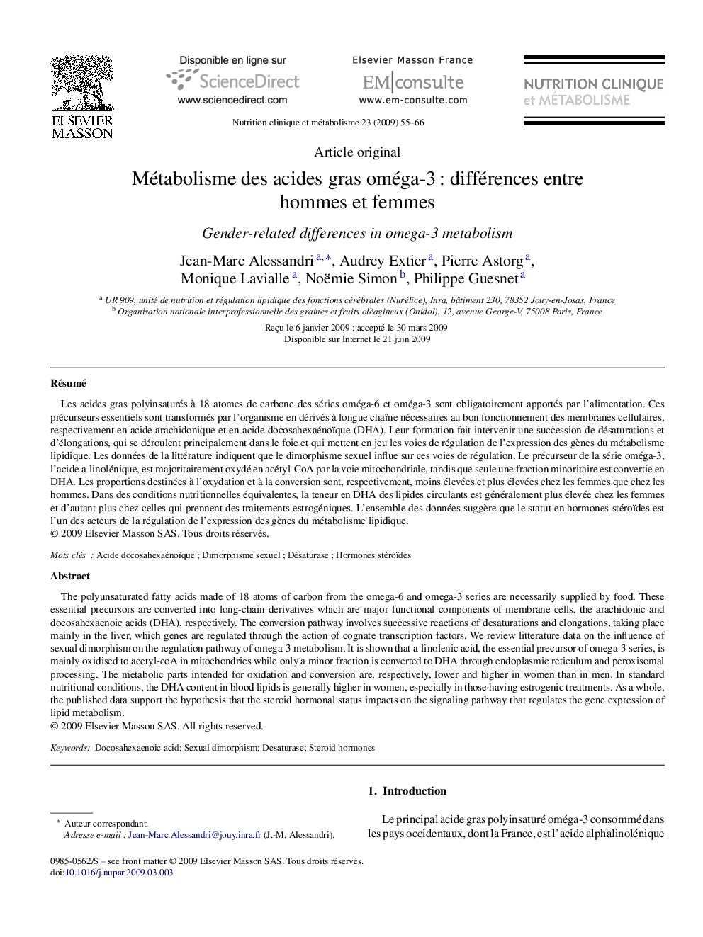 Métabolisme des acides gras oméga-3 : différences entre hommes et femmes