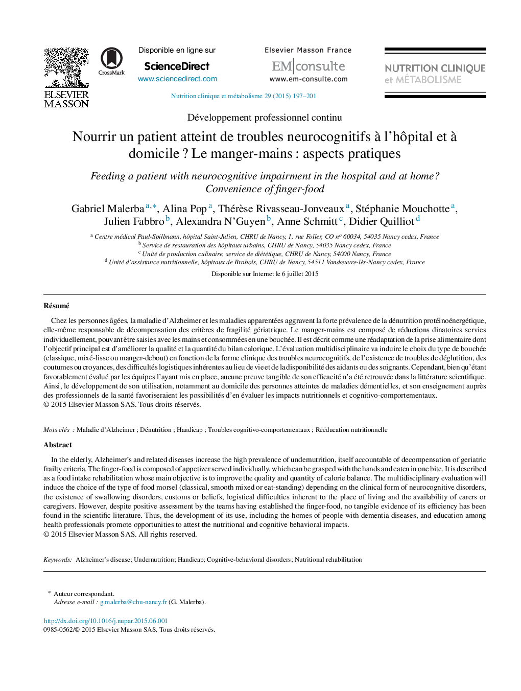 Nourrir un patient atteint de troubles neurocognitifs à l’hôpital et à domicile ? Le manger-mains : aspects pratiques