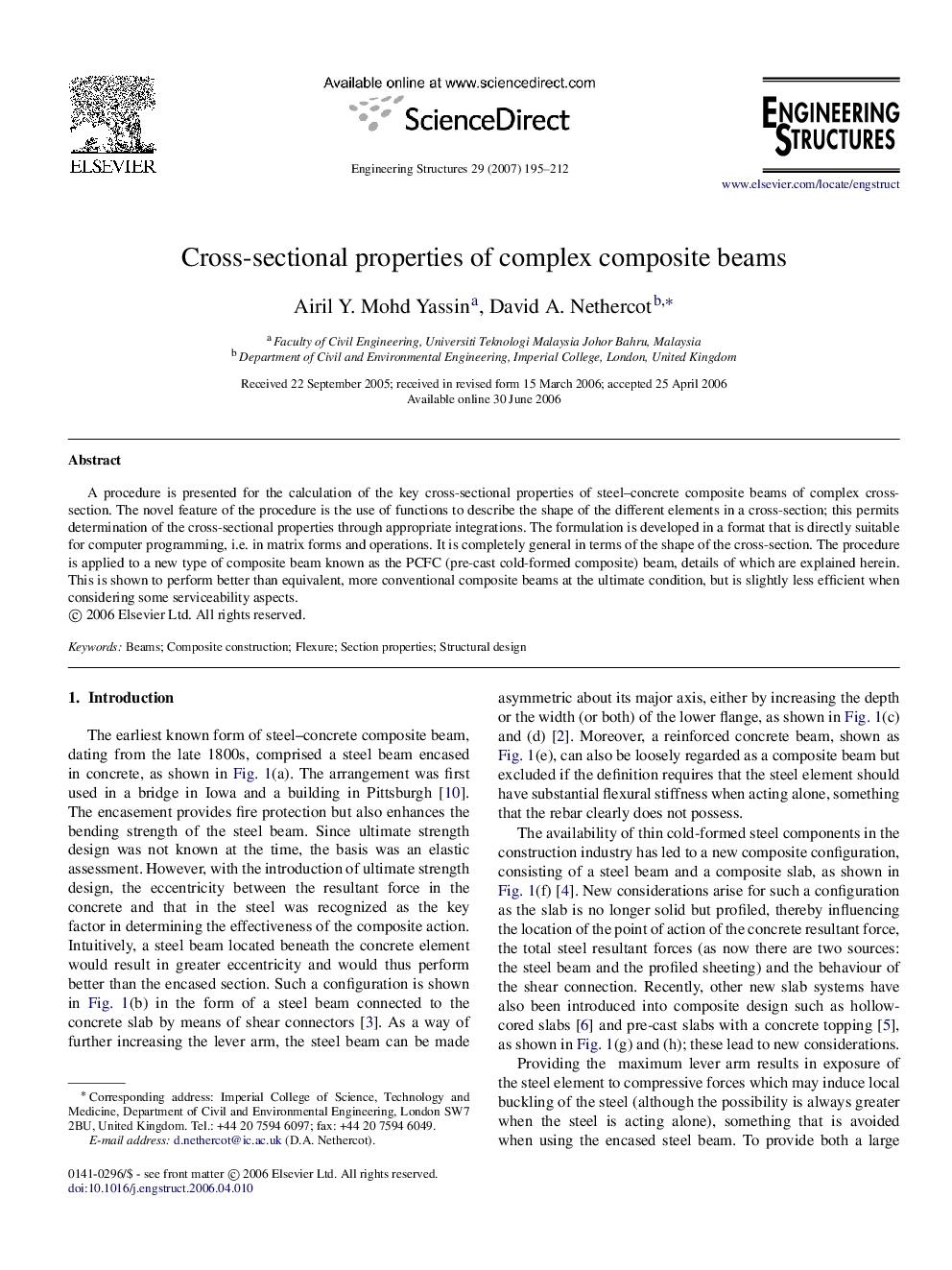 Cross-sectional properties of complex composite beams