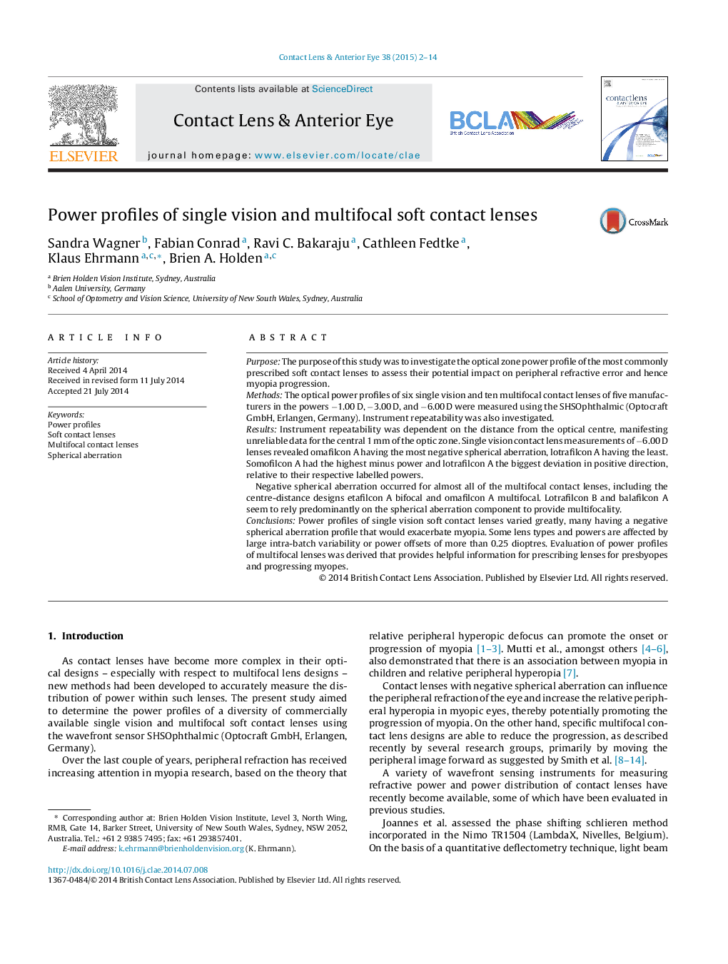 Power profiles of single vision and multifocal soft contact lenses