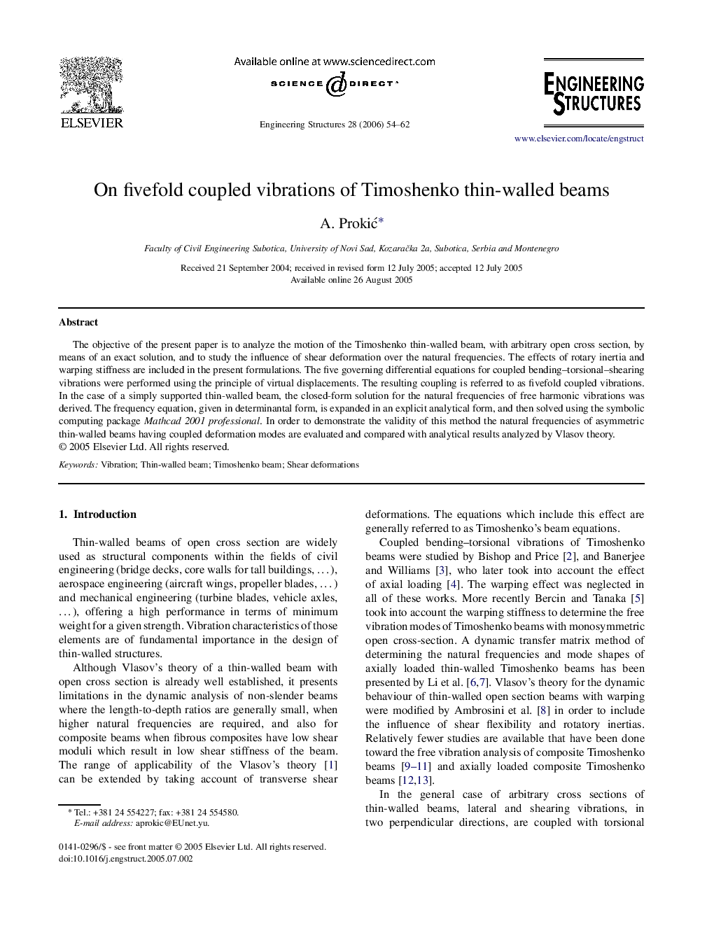 On fivefold coupled vibrations of Timoshenko thin-walled beams