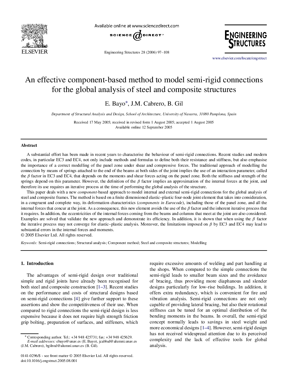 An effective component-based method to model semi-rigid connections for the global analysis of steel and composite structures