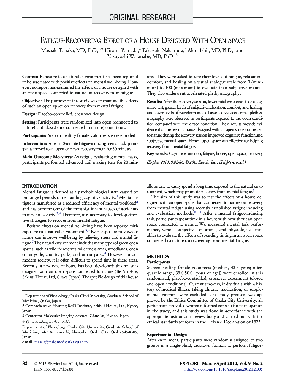 Fatigue-Recovering Effect of a House Designed With Open Space