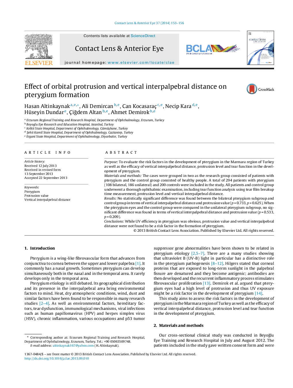 Effect of orbital protrusion and vertical interpalpebral distance on pterygium formation