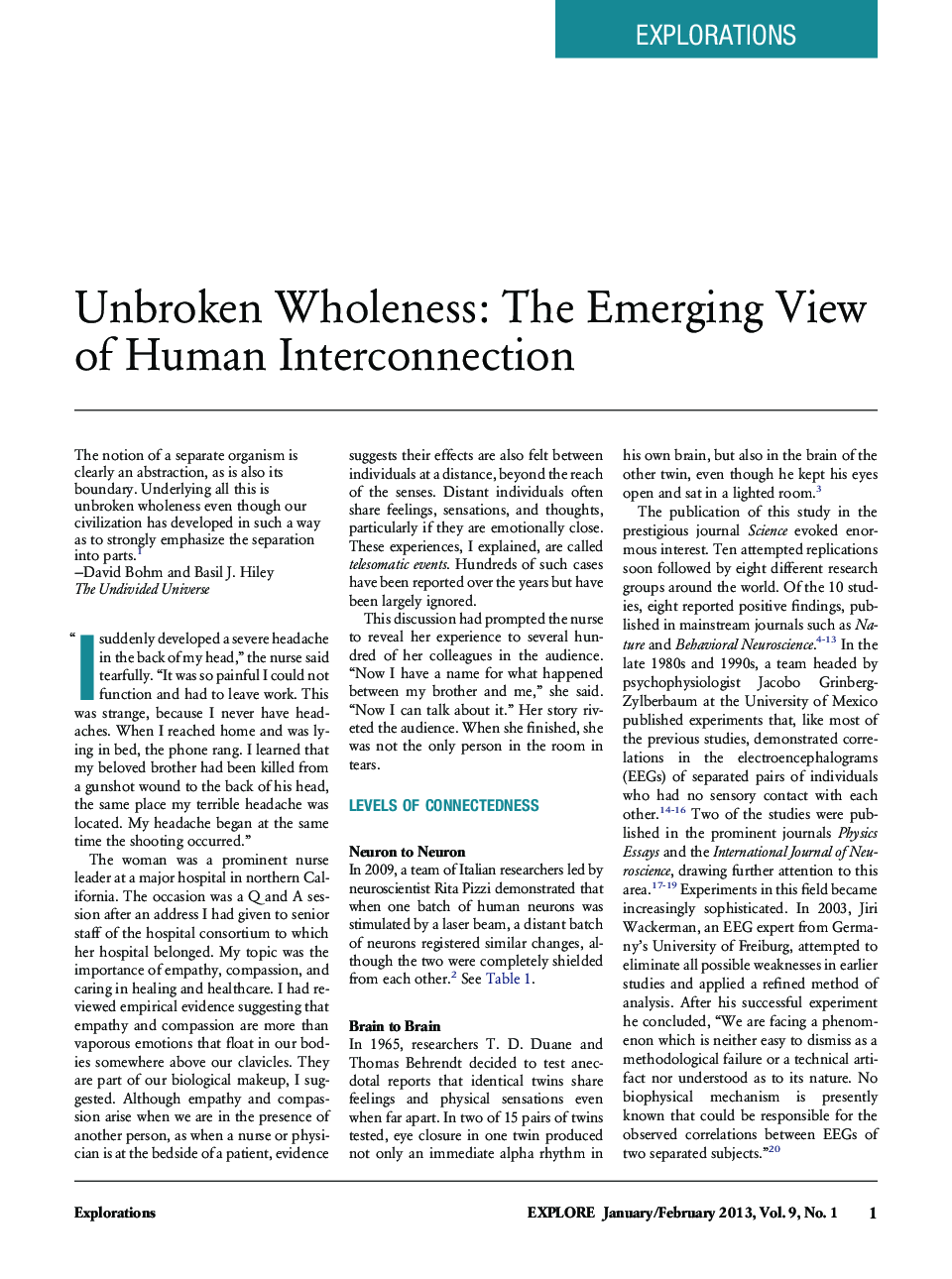 Unbroken Wholeness: The Emerging View of Human Interconnection