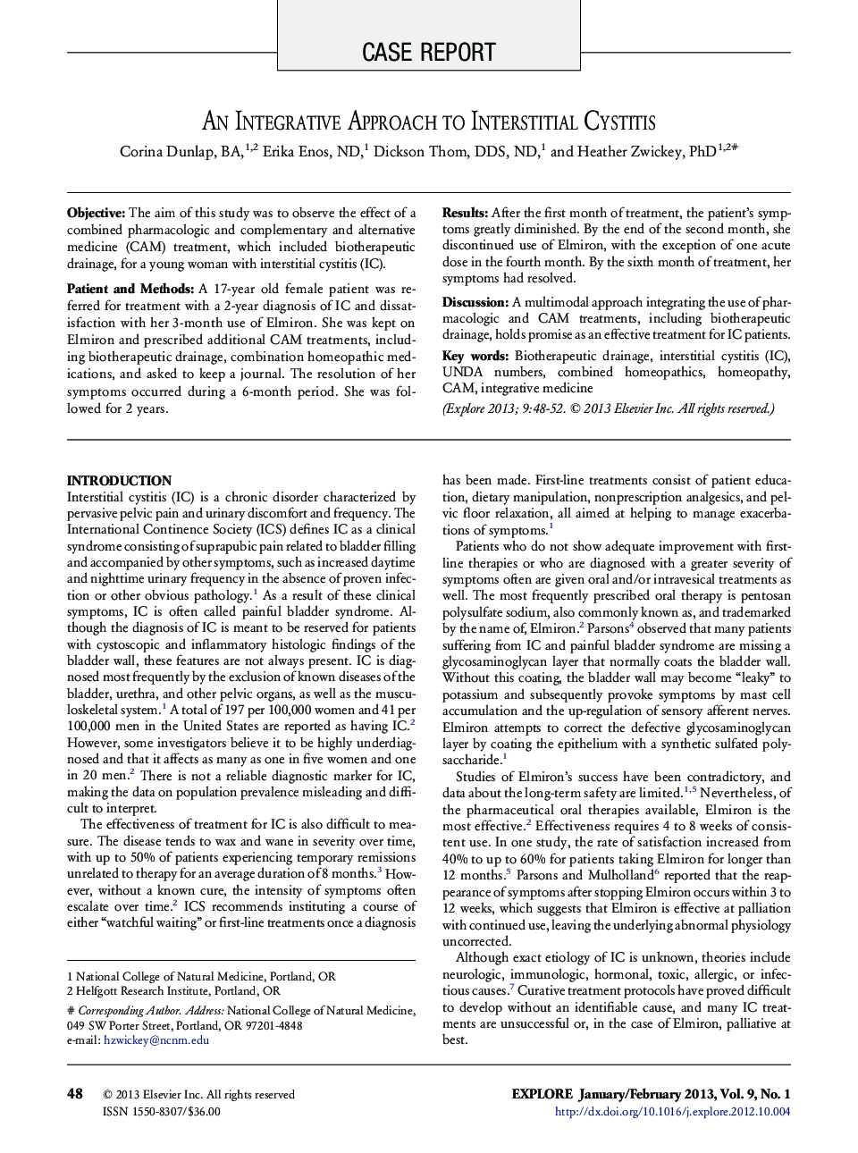 An Integrative Approach to Interstitial Cystitis