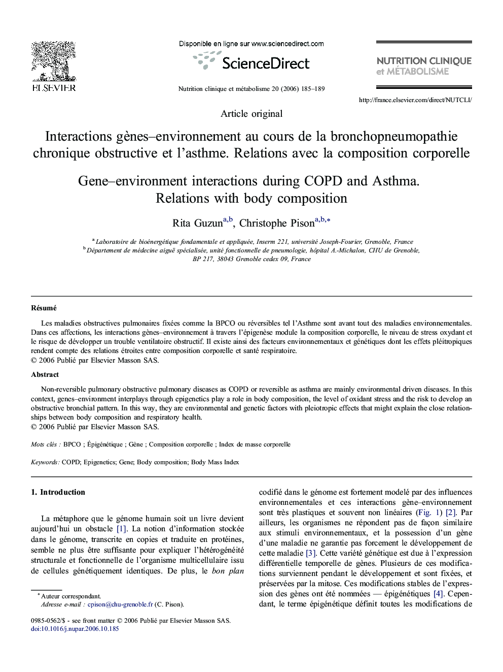 Interactions gènes–environnement au cours de la bronchopneumopathie chronique obstructive et l'asthme. Relations avec la composition corporelle