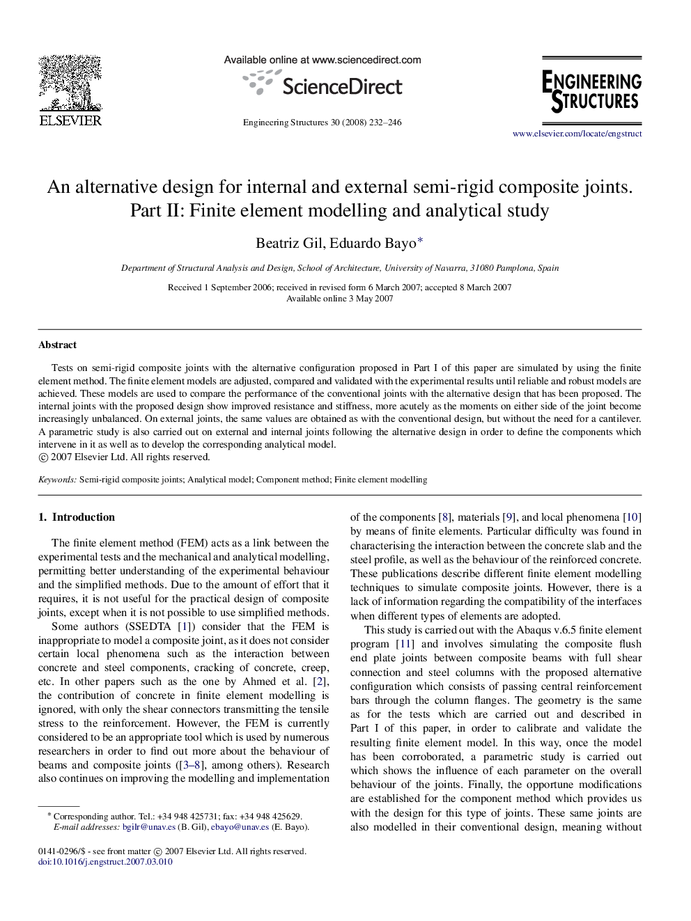 An alternative design for internal and external semi-rigid composite joints. Part II: Finite element modelling and analytical study