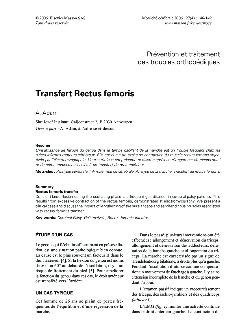 Transfert Rectus femoris