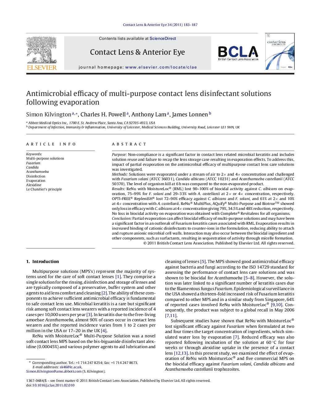 Antimicrobial efficacy of multi-purpose contact lens disinfectant solutions following evaporation