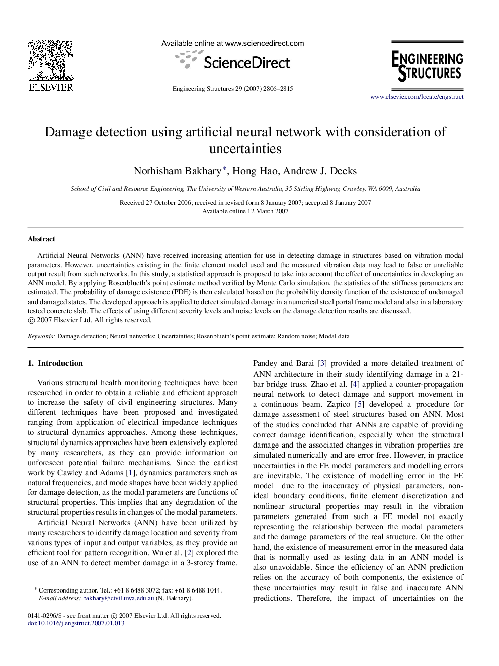 Damage detection using artificial neural network with consideration of uncertainties