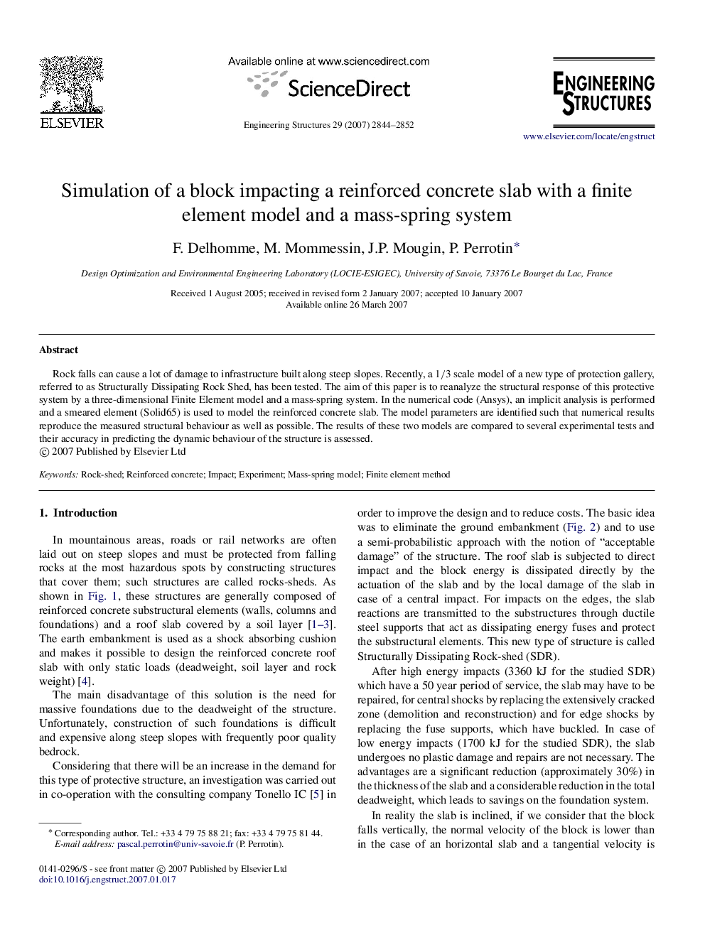 Simulation of a block impacting a reinforced concrete slab with a finite element model and a mass-spring system