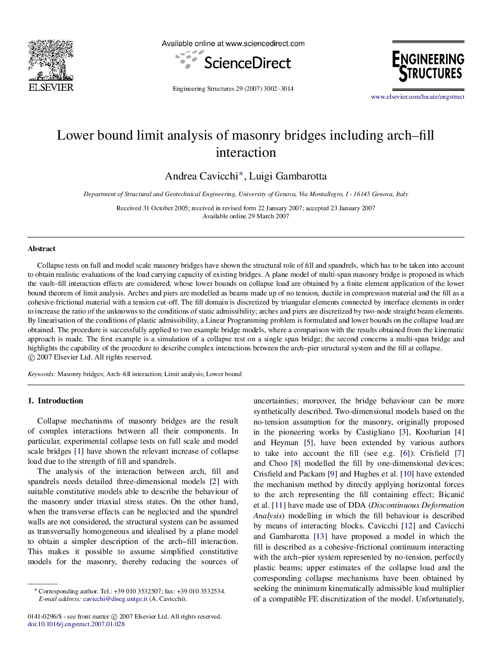 Lower bound limit analysis of masonry bridges including arch–fill interaction