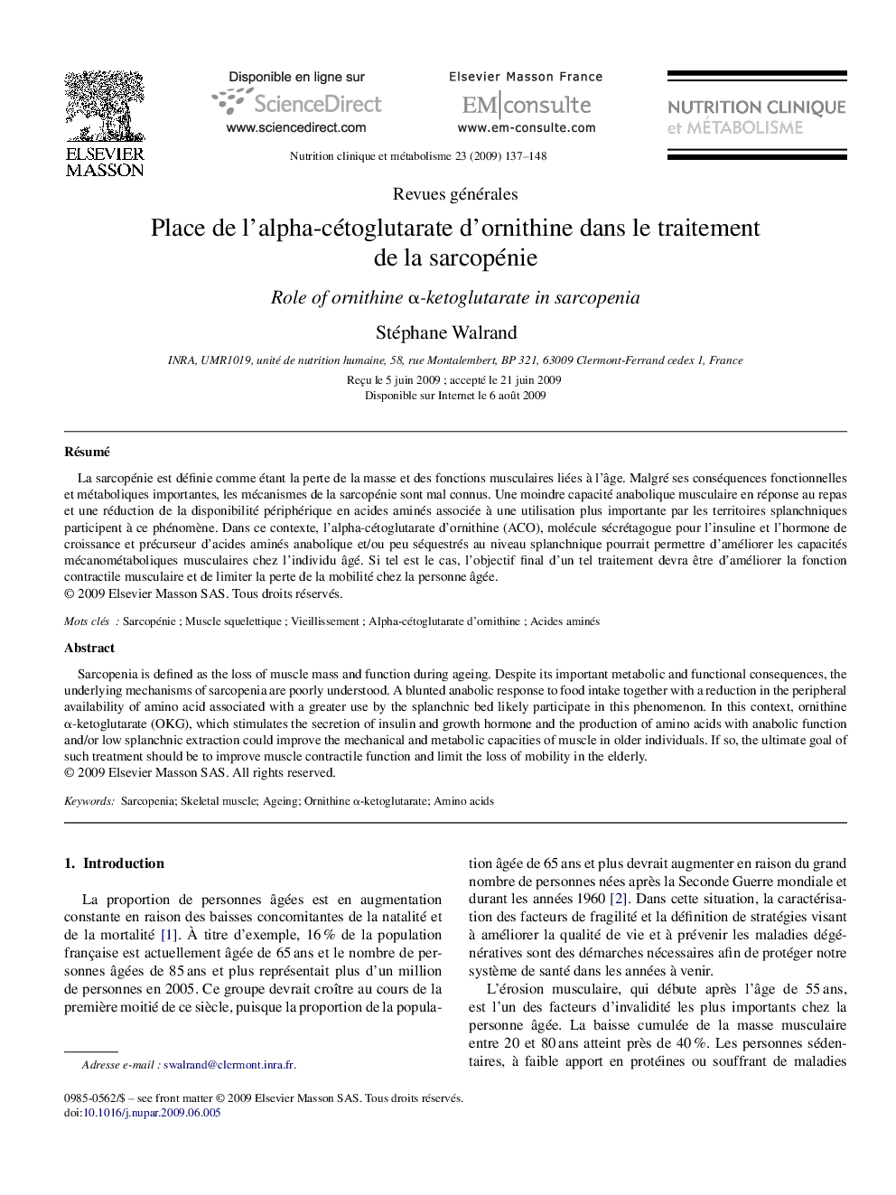 Place de l’alpha-cétoglutarate d’ornithine dans le traitement de la sarcopénie