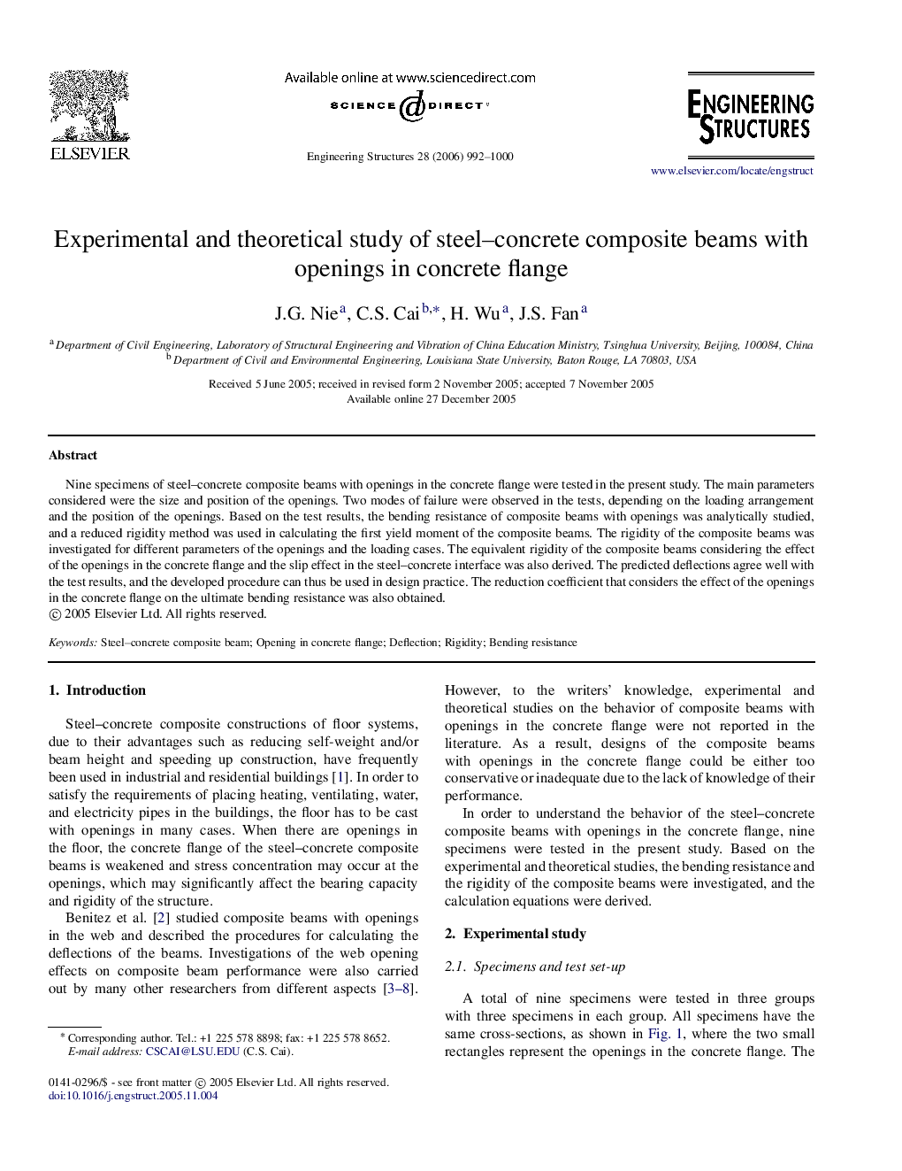 Experimental and theoretical study of steel–concrete composite beams with openings in concrete flange