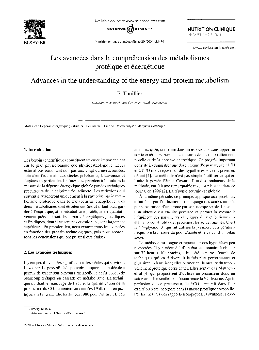 Les avancées dans la compréhension des métabolismes protéique et énergétique