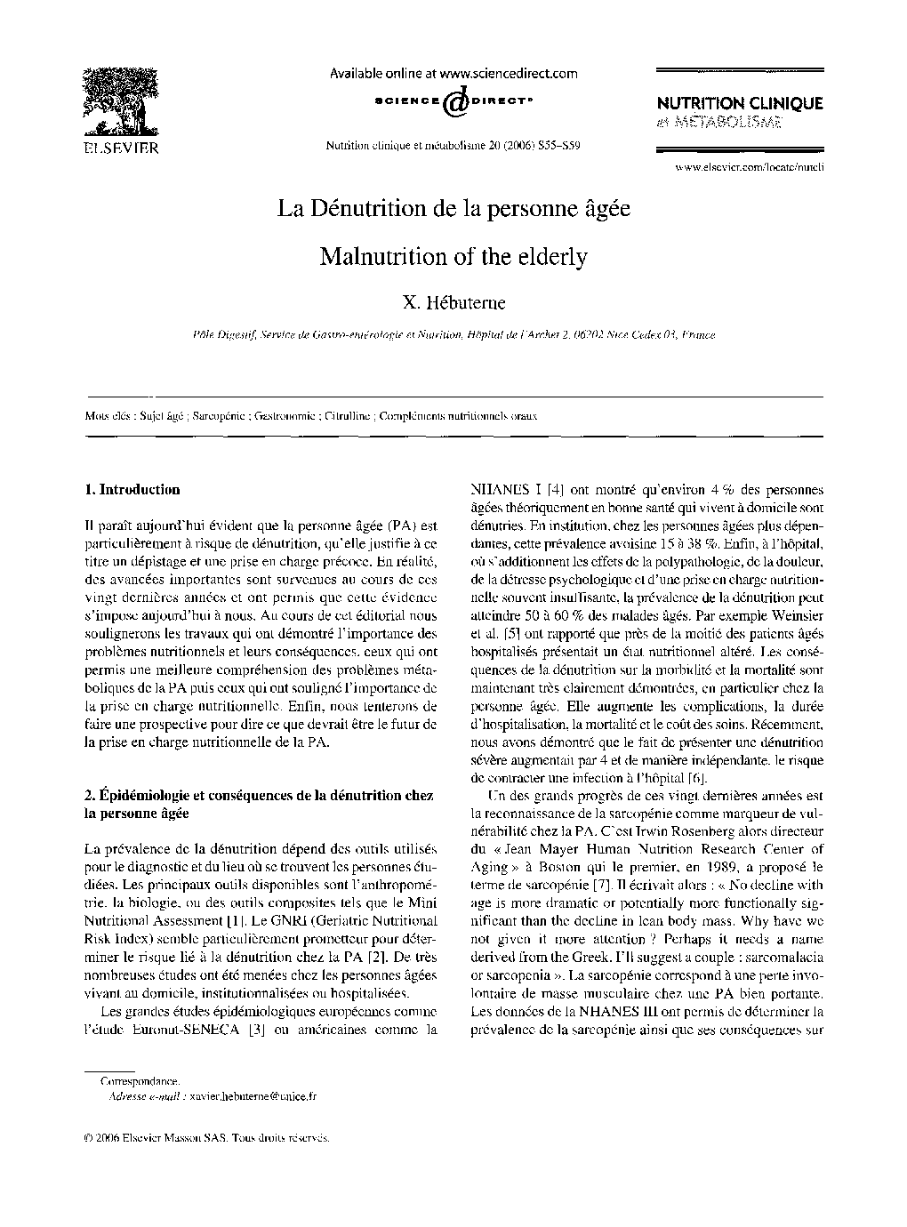 La Dénutrition de la personne Ã¢gée