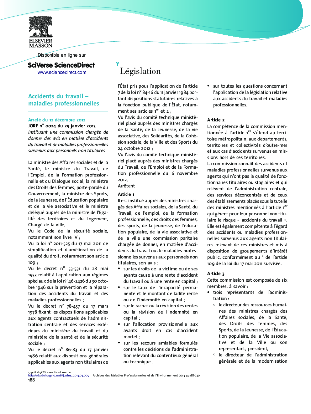 عکس صفحه اول مقاله: Législation Législation