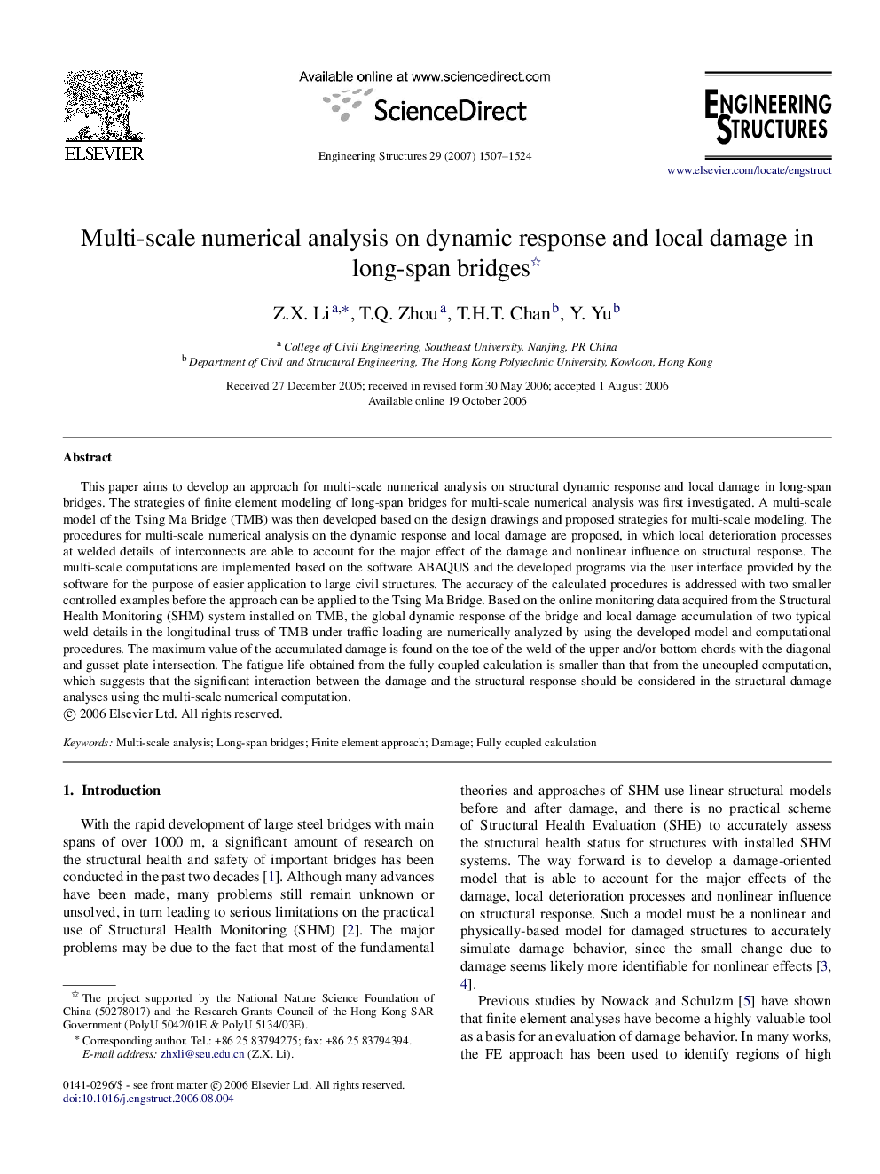 Multi-scale numerical analysis on dynamic response and local damage in long-span bridges 