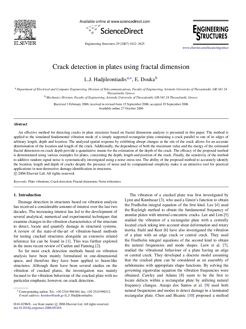 Crack detection in plates using fractal dimension